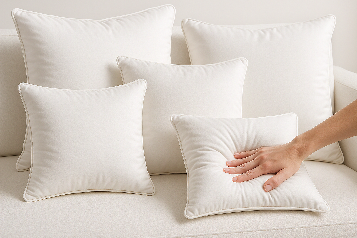 Multiple White Microfiber Cushions Showing Softness