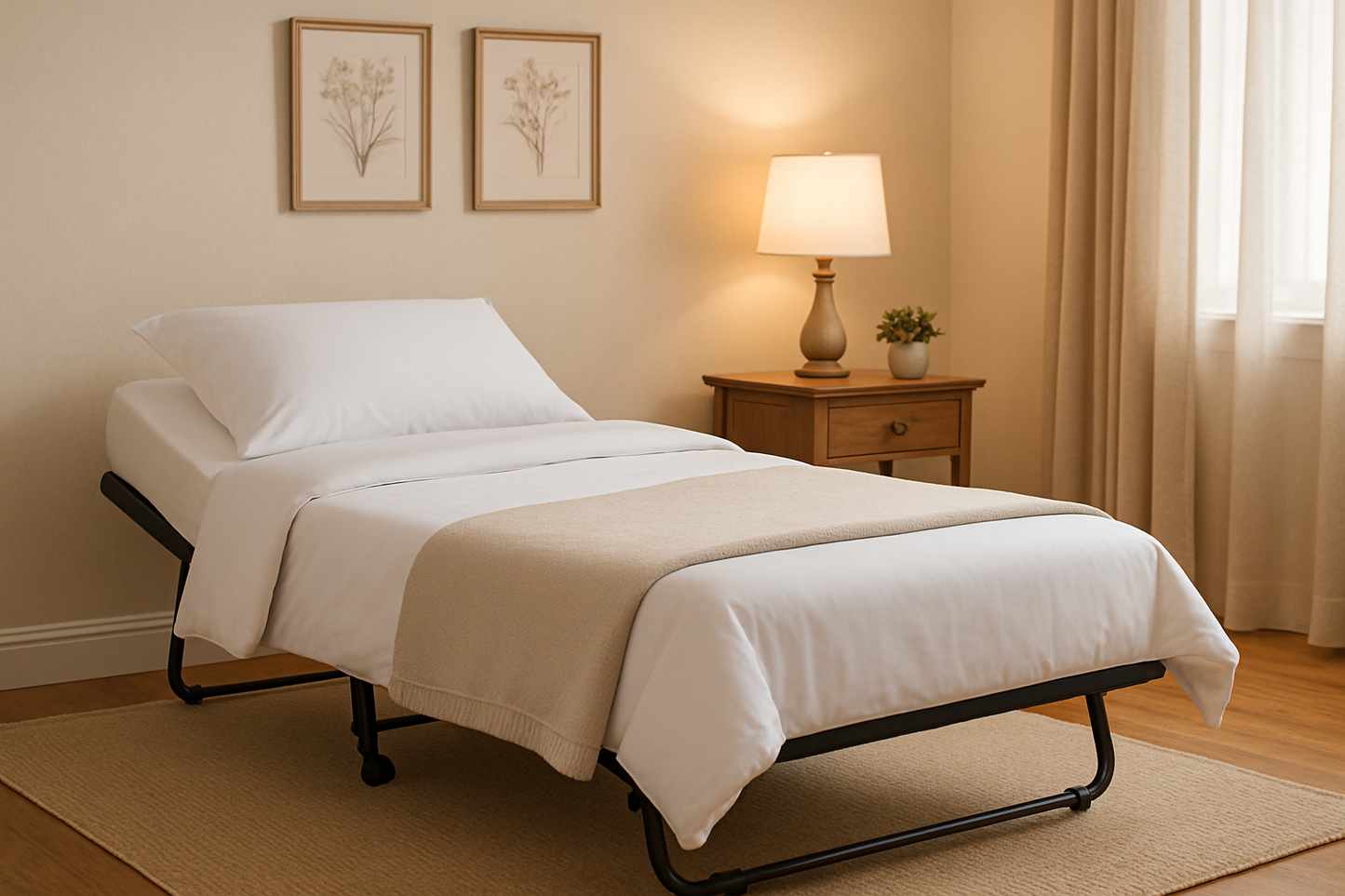 Roll Away Bed with Bedding in Guest Room