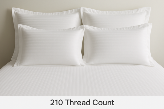 210TC White Striped Bedsheets with Four Pillows and Decorative Flaps