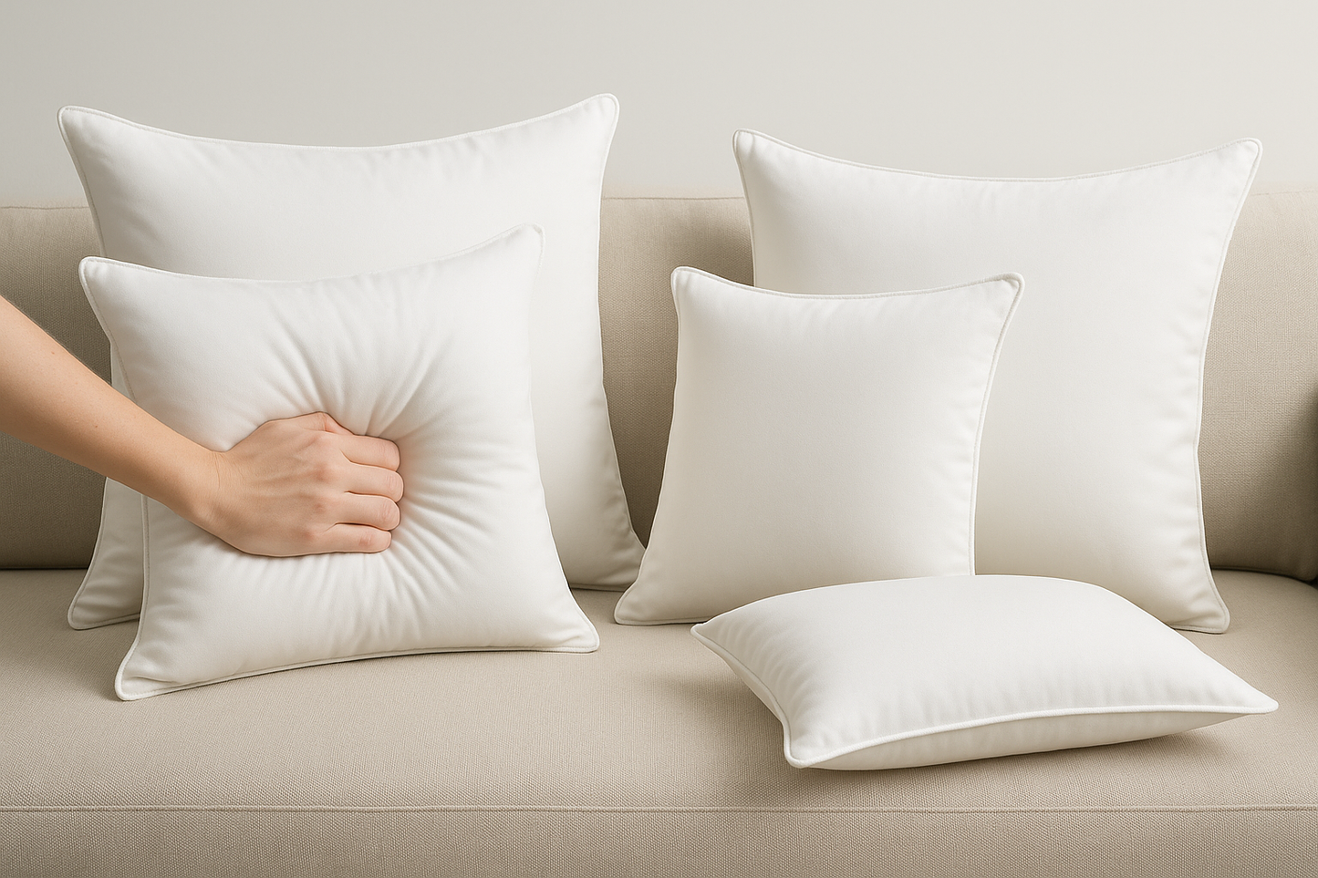 Multiple White Ball Fibre Cushions Showing Resilience