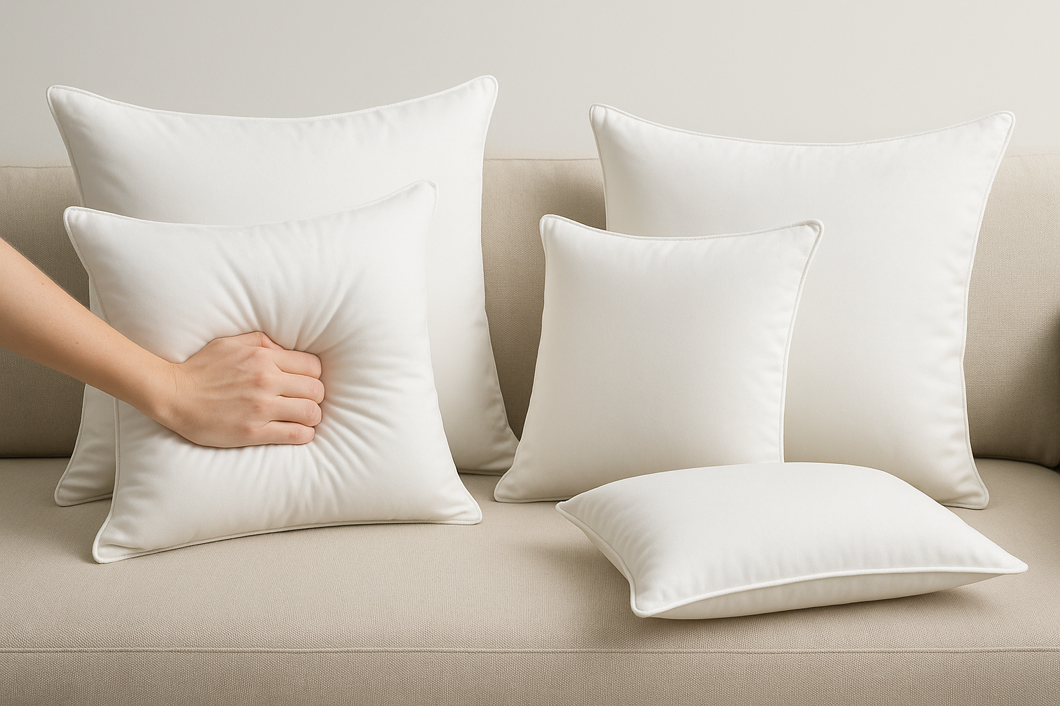 Multiple White Ball Fibre Cushions Showing Resilience