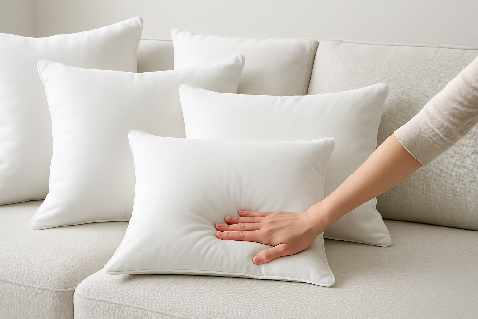 Multiple White Fibre Cushions Showing Support