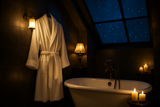 White Bath Robe in Bathroom with Starry Night View
